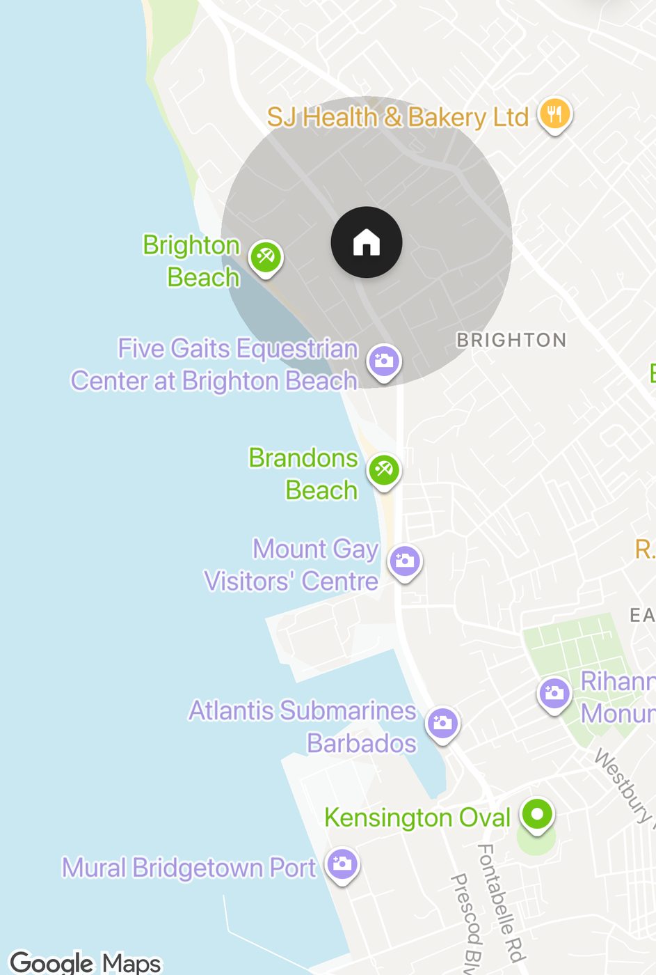 Map showing Kenmar a short walk from Brighton Beach